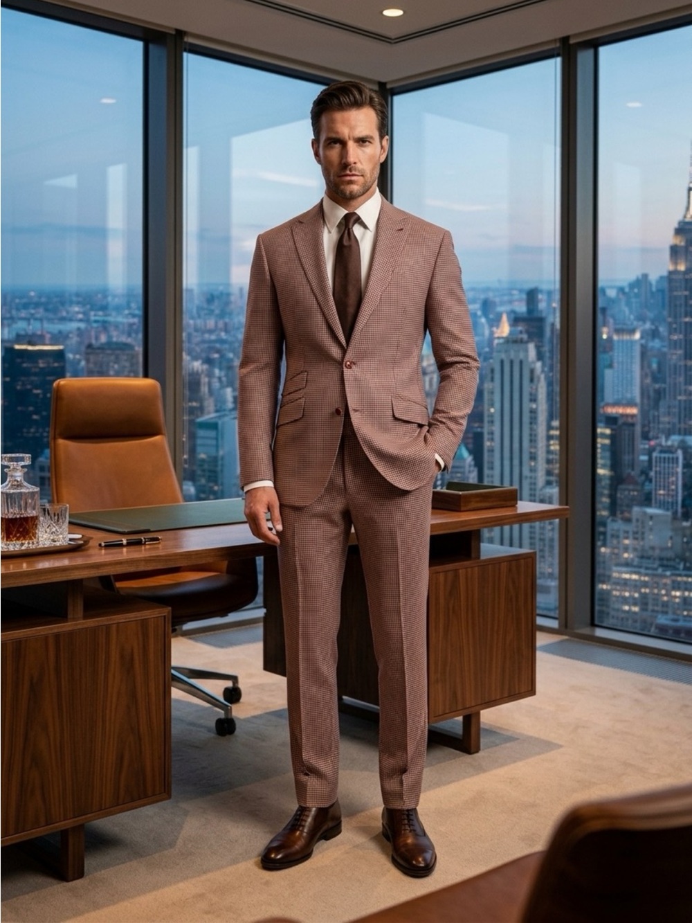 Pink super 150 Cerruti wool gingham  Two-Piece wool suit. Made in Italy